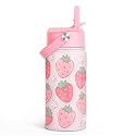 Strawberry Kids Water Bottle with Straw Lid 12oz Insulated Stainless Steel, Travel Tumbler, Gifts for Girls, Birthday, Christmas, Back to School