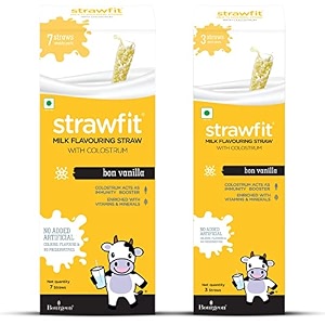 strawfit bon vanilla flavouring straw with colostrum for immunity - 10 flavoured straws 73 combo dip and sip it with delicious nutrients  tasty and healthy way of drinking milk pack of 2