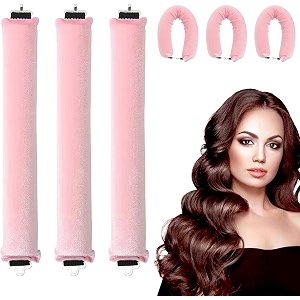 street27 3 pcs heatless hair rods set flexible curler satin headband rollers for all hair soft overnight curlers to sleep long hair styling tools comfortable salon curls without heat damage pink no