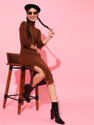 STREET9 Women Peplum Brown Knee Length Dress