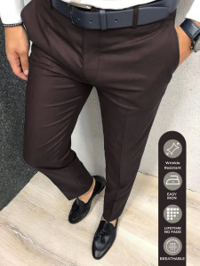 streetvibes men regular fit brown cotton blend trousers