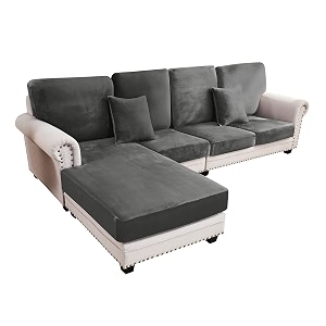 Stretch Silver Fox Velvet Sectional Couch Covers