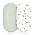 Stretch Ultra Soft Fitted Bassinet Sheet Set 2 Pack, Universal Fit for Bassinets Baby Cradle Moses Basket Oval Rectangle Mattress Safe and Snug, Dinosaur