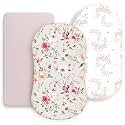 Stretch Ultra Soft Fitted Bassinet Sheet Set 3 Pack, Universal Fit for Bassinets Baby Cradle Moses Basket Oval Rectangle Mattress Safe and Snug, Beautiful Flowers and Insects Pattern for Baby Girls