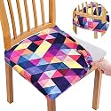 Stretchable Floral Geometric Printed Dining Chair Seat Covers Elastic Chair Seat Case Protector, Slipcovers (Maroon, 8 Seat Cover)