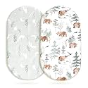 Stretchy Bassinet Mattress Sheets, Ultra Soft Bassinet Sheet 2 Pack, Universal Fitted for Oval Hourglass Rectangular Bassinet Mattress Pad Safe and Snug, Stylish Pattren of Bear and Wolf Print