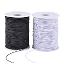 Stretchy Bracelet String 2 Rolls 1mm Elastic Cord Sturdy Elastic Beading Cord 200 Yards Stretchy String for Bracelet Jewelry Making Necklaces Beading, Black White