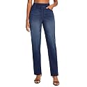 Stretchy Straight Leg Jeans for Women Pull On High Waisted Trendy Denim