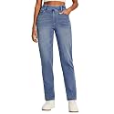 Stretchy Straight Leg Jeans for Women Pull On High Waisted Trendy Denim