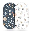 Stretchy Ultra Soft Fitted Bassinet Sheet Set 2 Pack, Universal Fit for Bassinets Baby Cradle Moses Basket Oval Rectangle Mattress Safe and Snug, Space Stylish Print