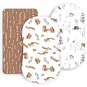 Stretchy Ultra Soft Fitted Bassinet Sheet Set 3 Pack, Universal Fit for Bassinets Baby Cradle Moses Basket Oval Rectangle Mattress Safe and Snug, Cute Jungle Squirrels and Animals