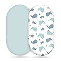 Stretchy Ultra Soft Fitted Bassinet Sheet Set 2 Pack, Universal Fit for Bassinets Baby Cradle Moses Basket Oval Rectangle Pad/Mattress, Lovely Whale Bassinet Sheets