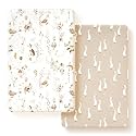 Stretchy Ultra Soft Jersey Knit Fitted Pack n Play Sheets 2 Pack, Portable/Mini Crib Sheets for Boys and Girls, Universal Fit for Pack N Plays Safe and Snug, Happy Farty