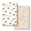 Stretchy Ultra Soft Jersey Knit Pack n Play Sheets Set 2 Pack, Portable/Mini Crib Sheets for Boys and Girls, Universal Fit for Pack N Plays Safe and Snug, Stylish Playard Sheets of Cute Animals Print