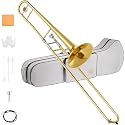 STRICH Bb Tenor Slide Trombone Student Beginner Brass Trombone Kit with 7C Mouthpiece White Gloves Cleaning Kit Hard Performance Case, STB-130G, Gold