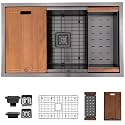 Strictly Sinks Undermount Workstation Black Kitchen Sink – 32 Inch 16 Gauge Single Bowl Kitchen Sink with Bottom Grid, Wooden Cutting Board, Colander, 1 Garbage Disposal Adapter &amp; 1 Strainer Drain