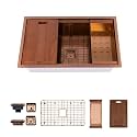 Strictly Sinks Undermount Workstation Kitchen Sink – 32 Inch 16 Gauge Embossed Hexagon Texture Copper Kitchen Sink with Grid, Wood Cutting Board, Colander,1 Strainer Drain &amp; 1 Garbage Disposal Adapter
