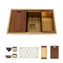 Strictly Sinks Undermount Workstation Kitchen Sink – 32 Inch 16 Gauge Embossed Hexagon Texture Gold Kitchen Sink with Grid, Wood Cutting Board, Colander, 1 Strainer Drain &amp; 1 Garbage Disposal Adapter