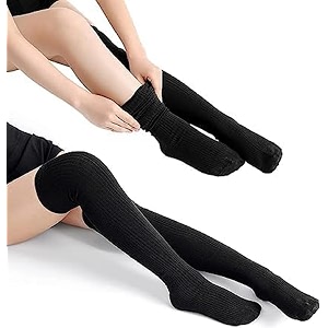 nyamah sales stripe warm woolen thigh high knee high leg warmer winter long boot cuffs socks for women pack of 1