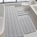 Striped Bathroom Rugs Sets 3 Piece, Ultra Soft Plush Fluffy Microfiber Absorbent Bath Mat, Non-Slip Backing, Machine Washable Bath Mats for Bathroom Floor, Tub, Toilet and Shower, Home Decor, Grey