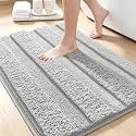 Striped Bathroom Rugs, Ultra Soft Plush Fluffy Microfiber Absorbent Bath Mat, Non-Slip Backing, Machine Washable Bath Mats for Bathroom Floor, Tub and Shower, Home Decor, Grey/32"x20"