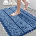 Striped Bathroom Rugs, Ultra Soft Plush Fluffy Microfiber Absorbent Bath Mat, Non-Slip Backing, Machine Washable Bath Mats for Bathroom Floor, Tub and Shower, Home Decor, Blue/32"x20"