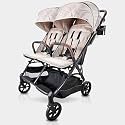 Strolee Lightweight Double Side by Side Stroller for Travel - 22 Lbs, 9.5" Compact Fold, Infant to Toddler, No Rethread Harness, Magnetic Buckle &amp; Ultra Plush Seat 60Lb Max Per Seat- (v2 Fawn)