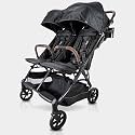 Strolee Lightweight Double Side by Side Stroller for Travel - 22 Lbs, 9.5" Compact Fold, Infant to Toddler, No Rethread Harness, Magnetic Buckle &amp; Ultra Plush Seat 60Lb Max Per Seat- (v2 Black)