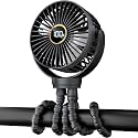TUNISE Stroller Fan: Rechargeable with TYPE-C Port, 4000mAh, 360° Rotatable, 3-Speed, Flexible Tripod, Clip Anywhere for Baby's Comfort - Durable and Easy to Clean, Black