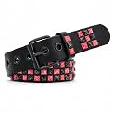 Studded Belt, Metal Punk Rock Rivet Belts with Bright Pyramid Studded for Women Men (Red &amp; Black, Fit Pant 27-32 Inch)