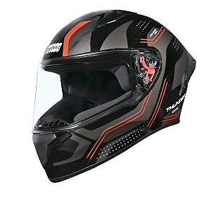 studds thunder d2 draken isi and dot certified full face helmet for men and women with spoiler and clear visor black n4 - grey m