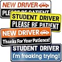 Student Driver Magnet for Car: 4 Pack Funny &amp; Reflective Be Patient Bumper Sticker for Teen New Rookie Novice Driver - Weather-Resistant Safety Warning Signs for Metal Vehicle Surface