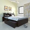 Studio Kook Aztec Left Headboard Storage Engineered Wood Queen Bed with One Drawer on Left (Finish Color - Junglewood, Matte Finish)