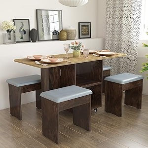 studio kook bonbon 4 seater folding dining table set with inbuilt stools