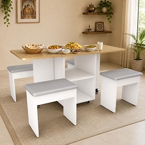 studio kook bonbon 4 seater folding dining table set with inbuilt stools