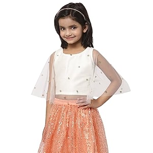 studio rasa girls net sequins embroidered kids cape top for festive wedding