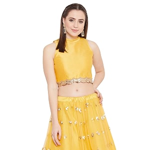 studio rasa Womens Dupion Sequin Embellished Crop