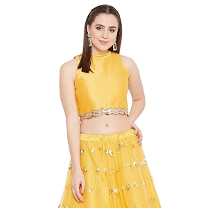 studio rasa Womens Dupion Sequin Embellished Crop