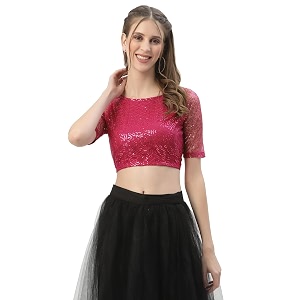 studio rasa Womens Net Sequin Embroidered Sheer
