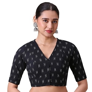 Studio Shringaar Womens Black Cotton Handloom Ikat
