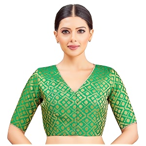 Studio Shringaar Womens Readymade Brocade Elbow Length