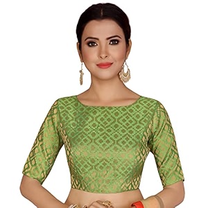Studio Shringaar Womens Readymade Brocade Elbow Length