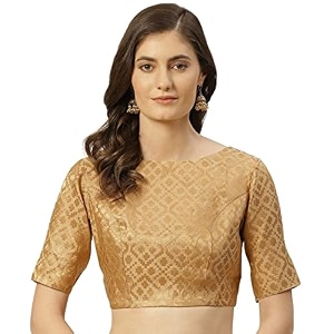 Studio Shringaar Womens Readymade Brocade Elbow Length