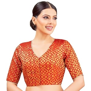 Studio Shringaar Womens Readymade Brocade Elbow Length