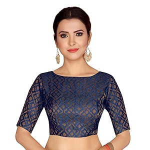 Studio Shringaar Womens Readymade Brocade Elbow Length