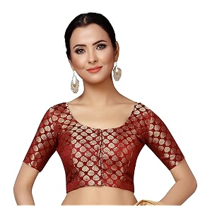 Studio Shringaar Womens Readymade Brocade Short Sleeves