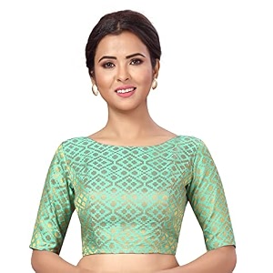 Studio Shringaar Womens Readymade Brocade Elbow Length