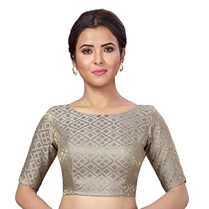 Studio Shringaar Womens Readymade Brocade Elbow Length