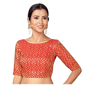 Studio Shringaar Womens Readymade Brocade Elbow Length