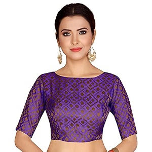 Studio Shringaar Womens Readymade Brocade Elbow Length